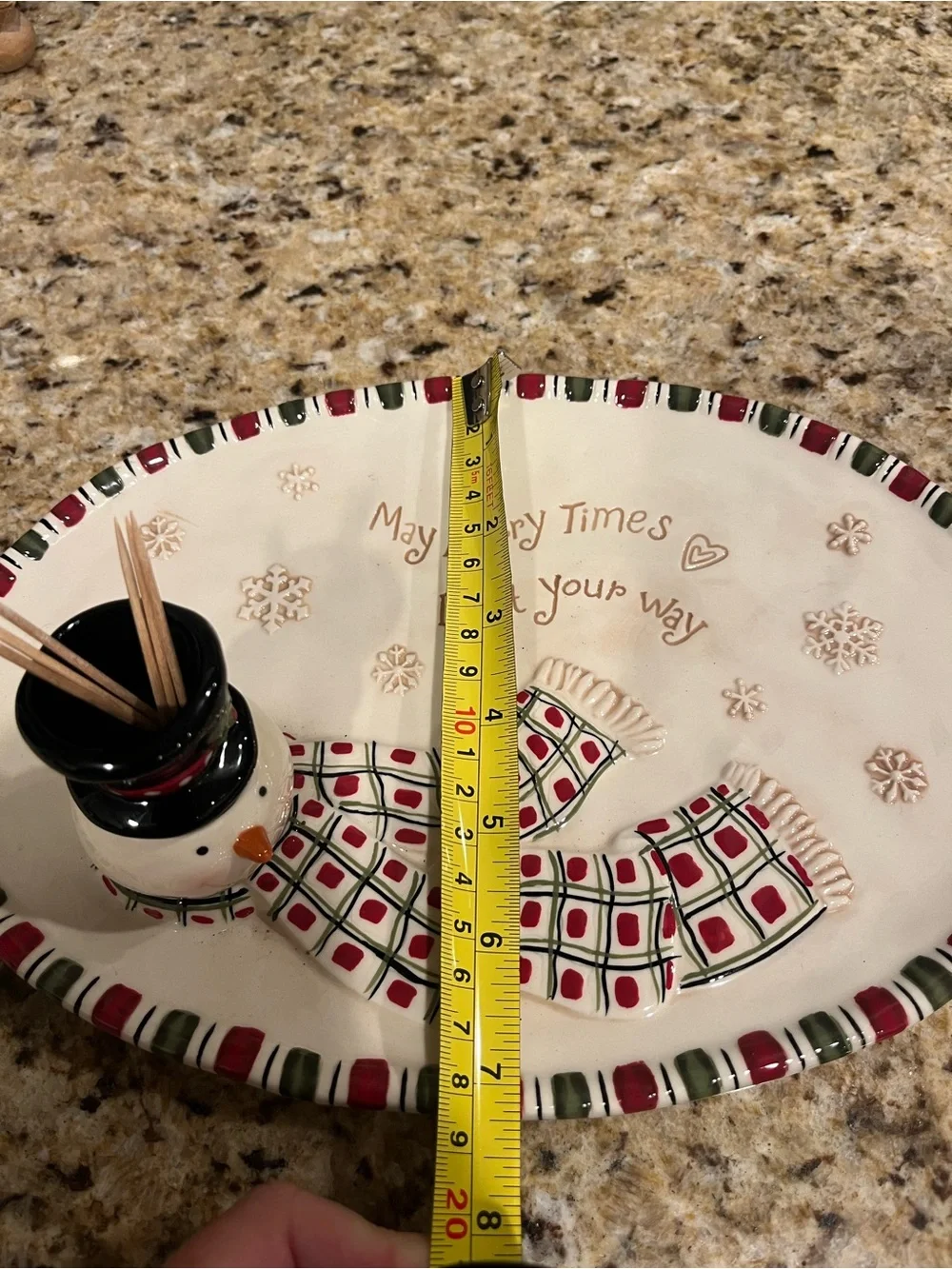 Grasslands Road Cream Christmas Snowman Serving Platter with Red and Green Trim